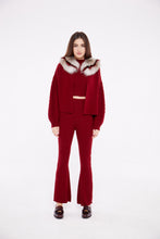 Load image into Gallery viewer, Cable Knit Cardigan with Collar in Crimson
