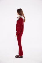 Load image into Gallery viewer, Cable Knit Cardigan with Collar in Crimson
