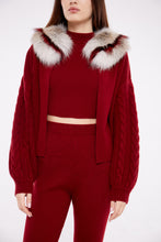 Load image into Gallery viewer, Cable Knit Cardigan with Collar in Crimson
