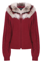 Load image into Gallery viewer, Cable Knit Cardigan with Collar in Crimson
