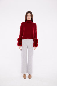 Cropped Polo Neck Faux Cuff Sweater in Crimson