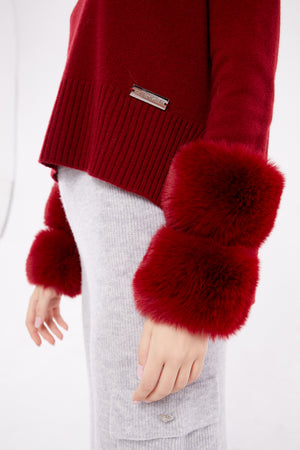 Cropped Polo Neck Faux Cuff Sweater in Crimson