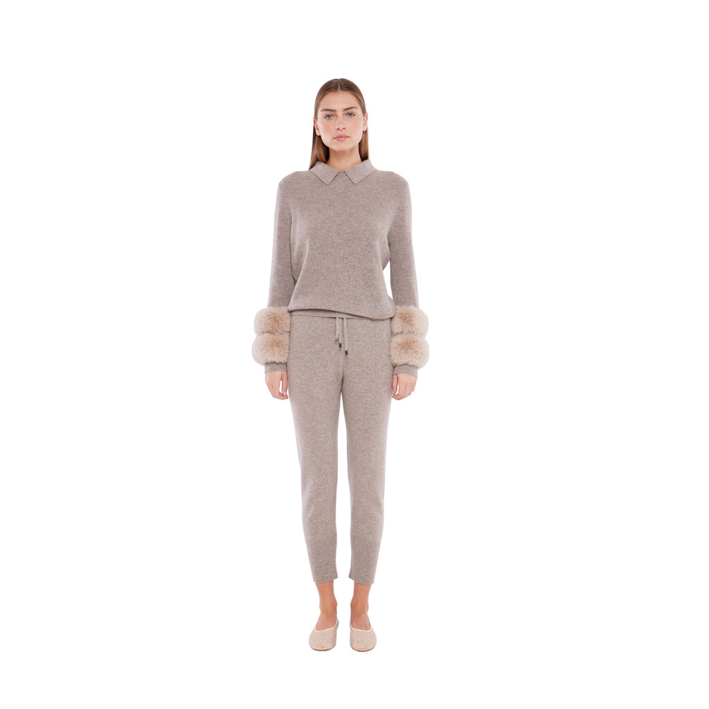 Collared Sweater with Faux Cuffs in Rice Flower