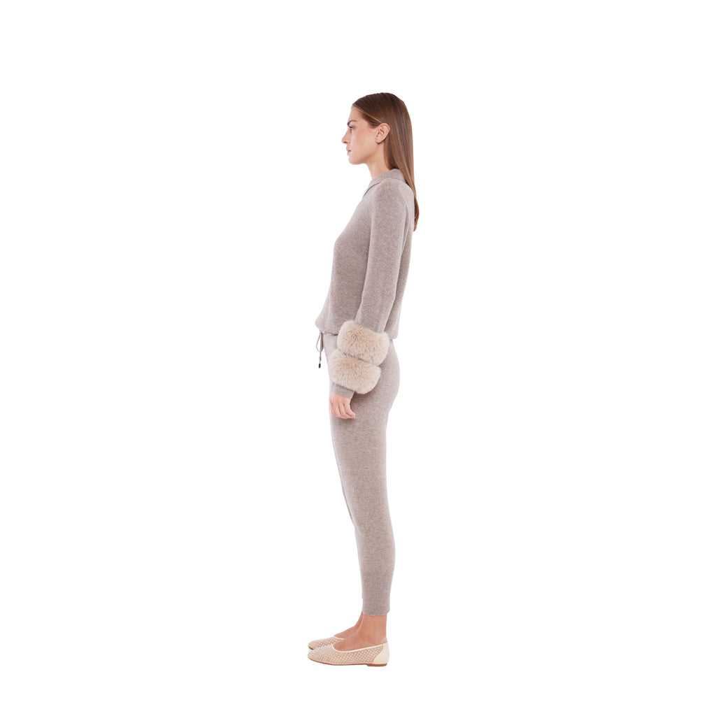 Collared Sweater with Faux Cuffs in Rice Flower