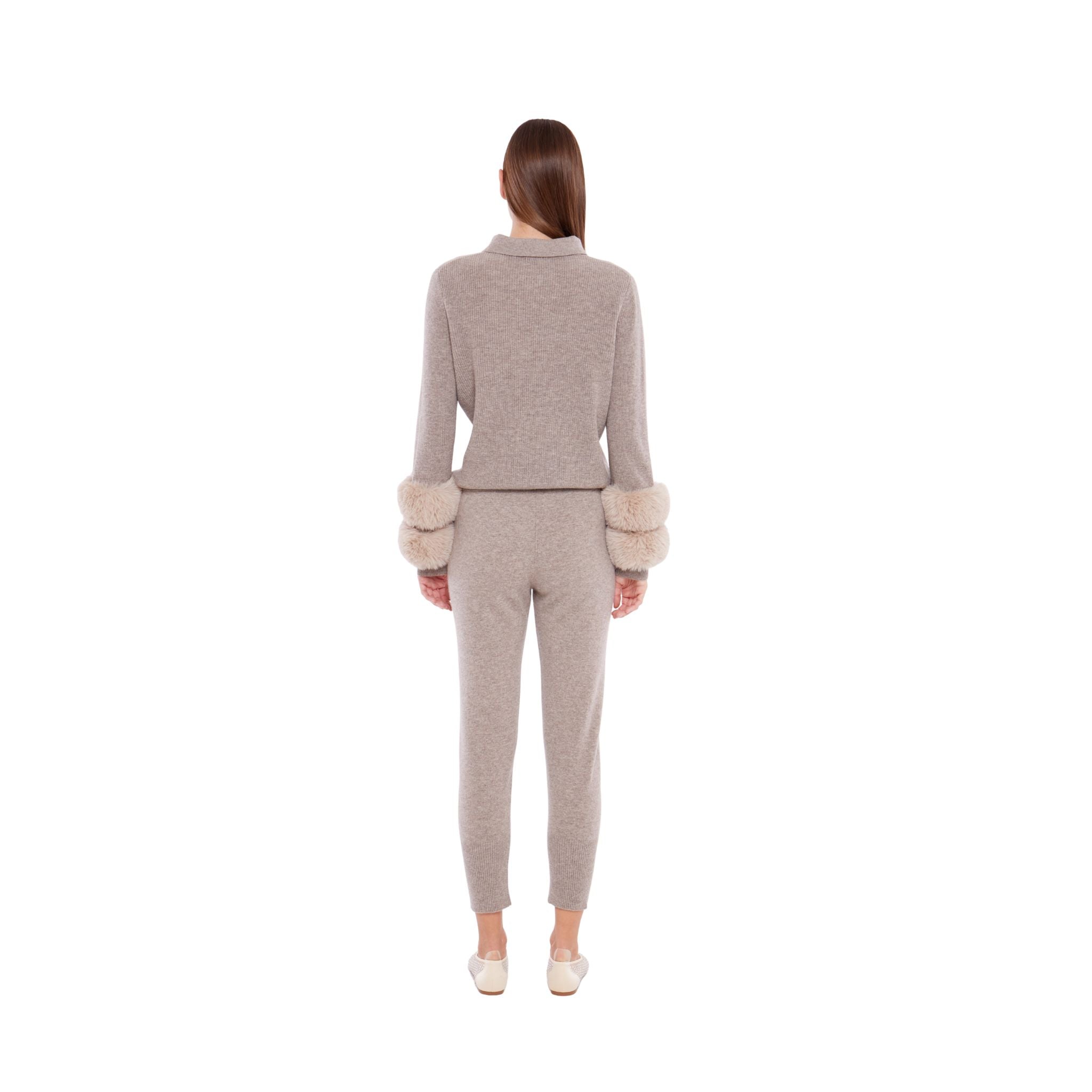 Collared Sweater with Faux Cuffs in Rice Flower