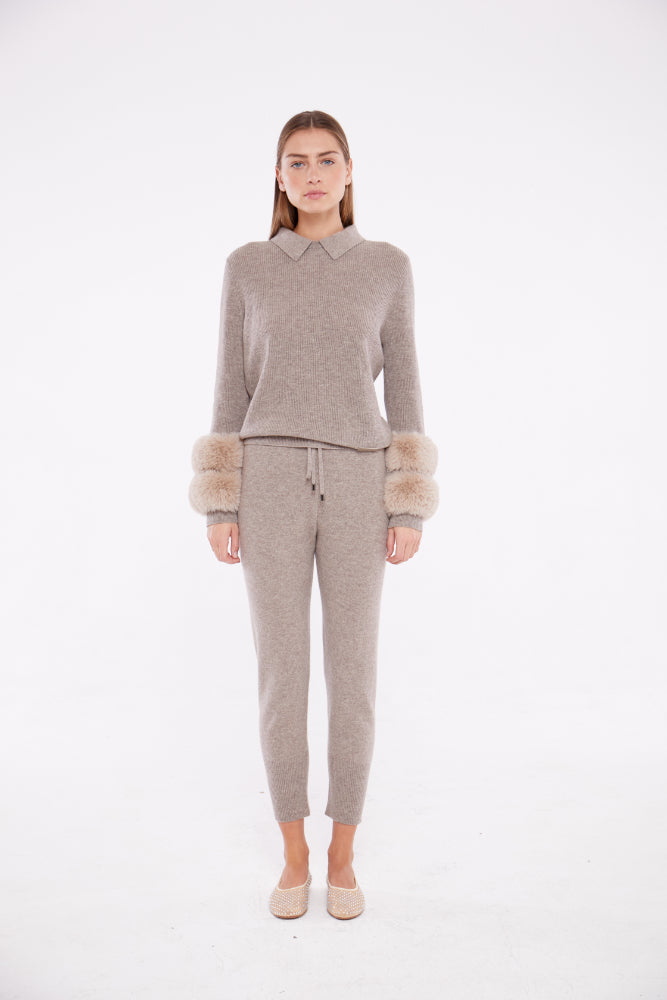 Collared Sweater with Faux Cuffs in Rice Flower