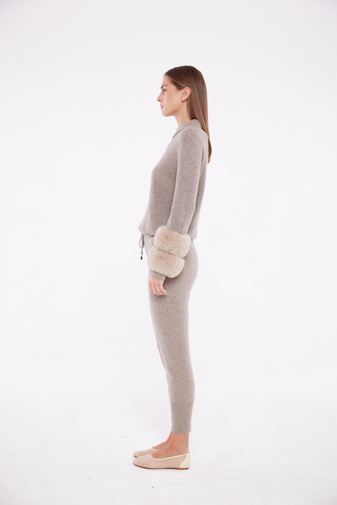 Collared Sweater with Faux Cuffs in Rice Flower