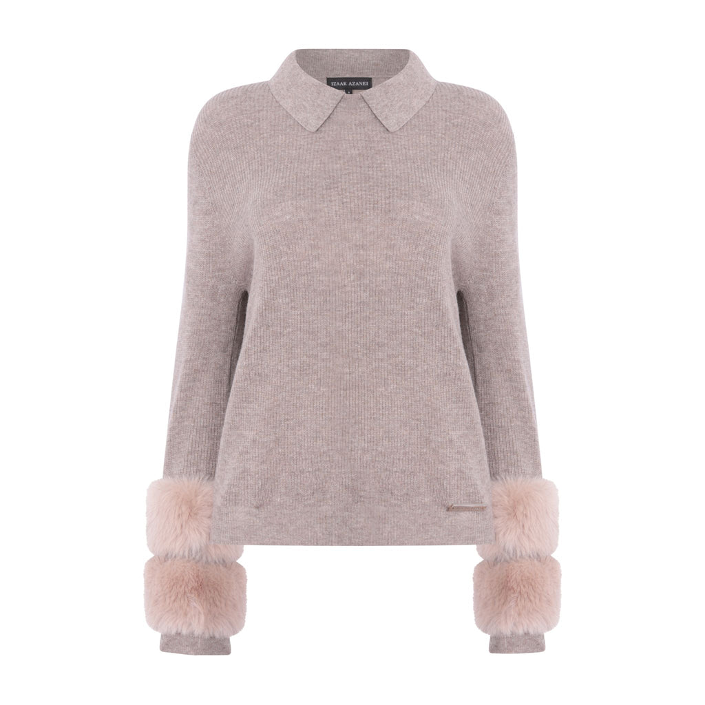 Collared Sweater with Faux Cuffs in Rice Flower