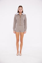 Load image into Gallery viewer, Zip Up Sweater with Lamb Shearling Collar in Rice Flower
