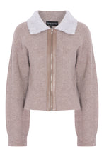 Load image into Gallery viewer, Zip Up Sweater with Lamb Shearling Collar in Rice Flower
