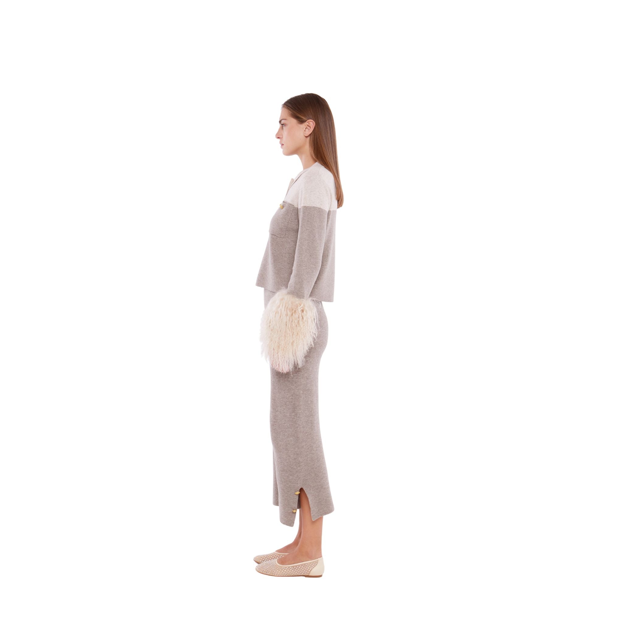 Cropped Pants With Button Detail in Rice Flower