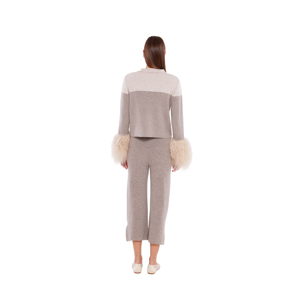 Cropped Pants With Button Detail in Rice Flower