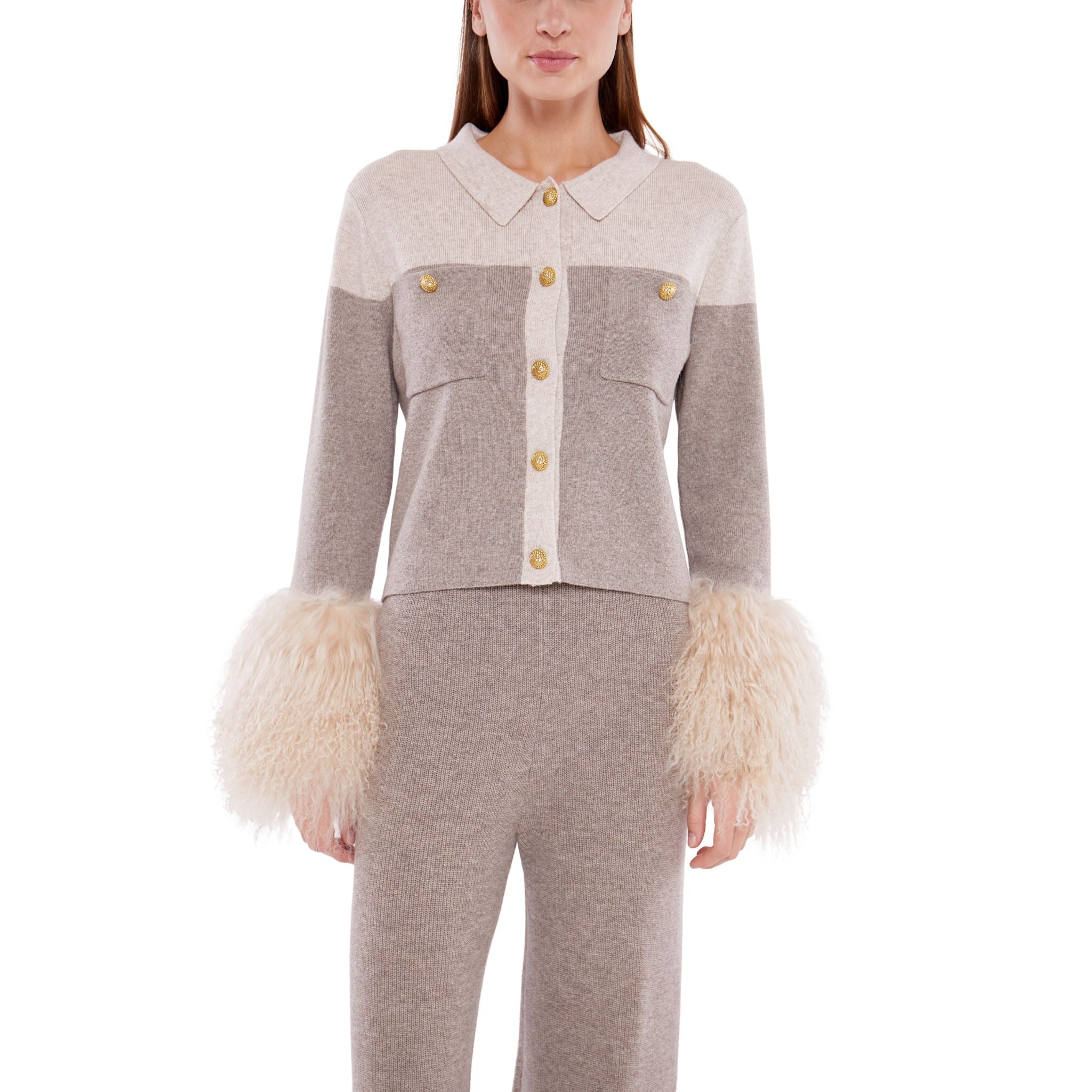 Shirt with Shearling Cuff in Rice Flower and Sand