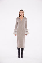 Load image into Gallery viewer, Long Cable Knit Dress with Cuffs in Rice Flower
