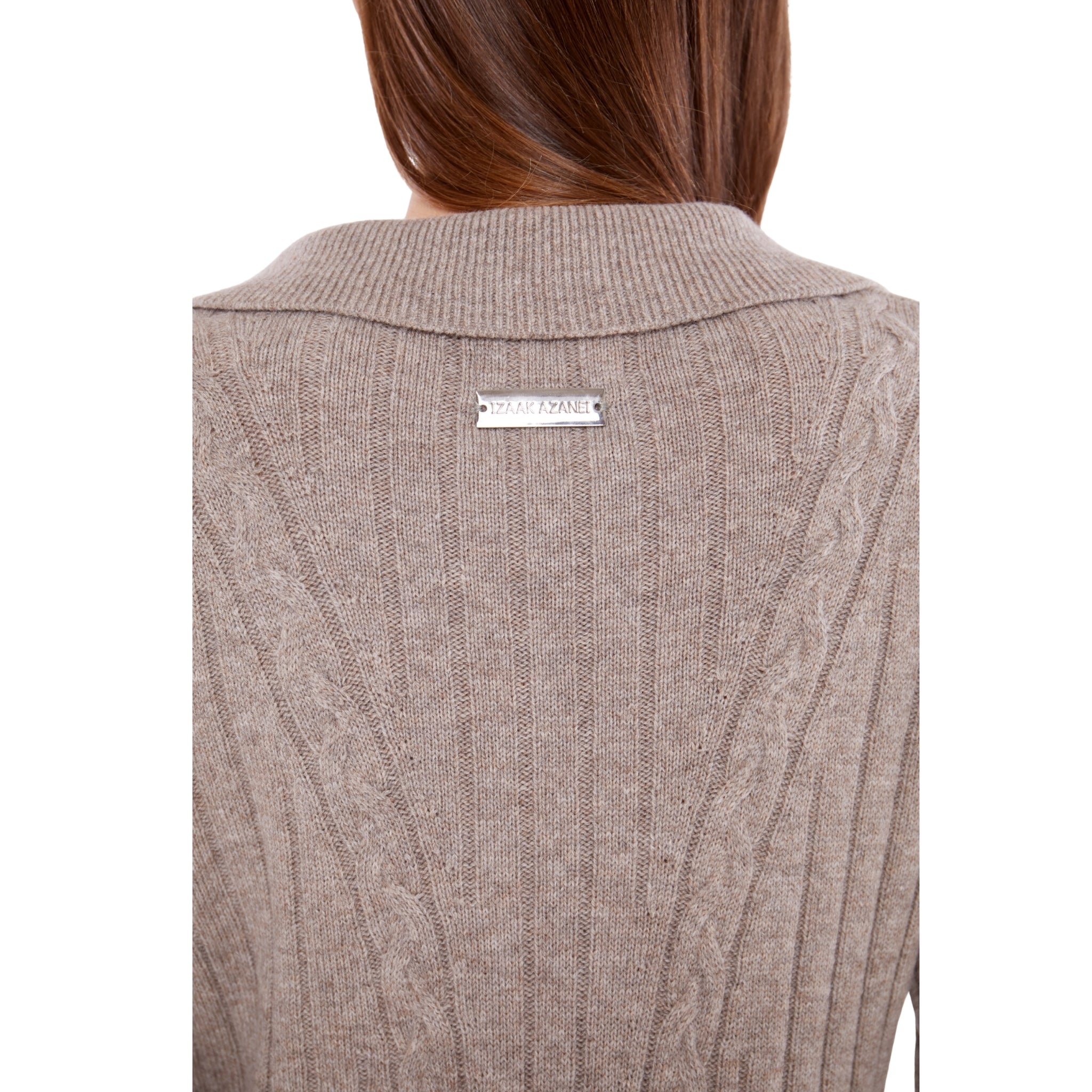 Long Cable Knit Dress with Cuffs in Rice Flower