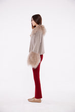 Load image into Gallery viewer, Cable Knit Jacket with Shearling Collar &amp; Cuffs in Rice Flower
