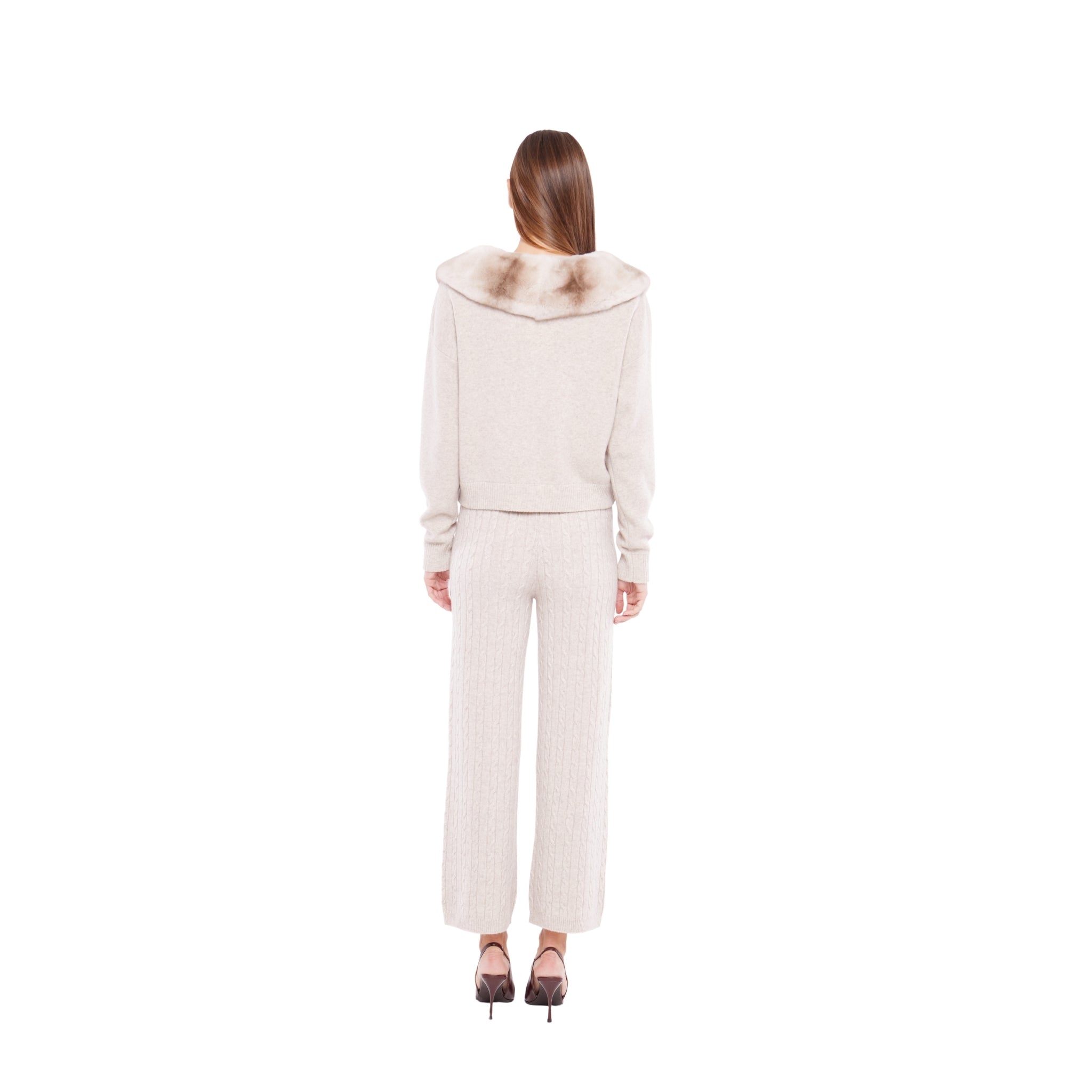 Zip Up Sweater with Collar in Sand