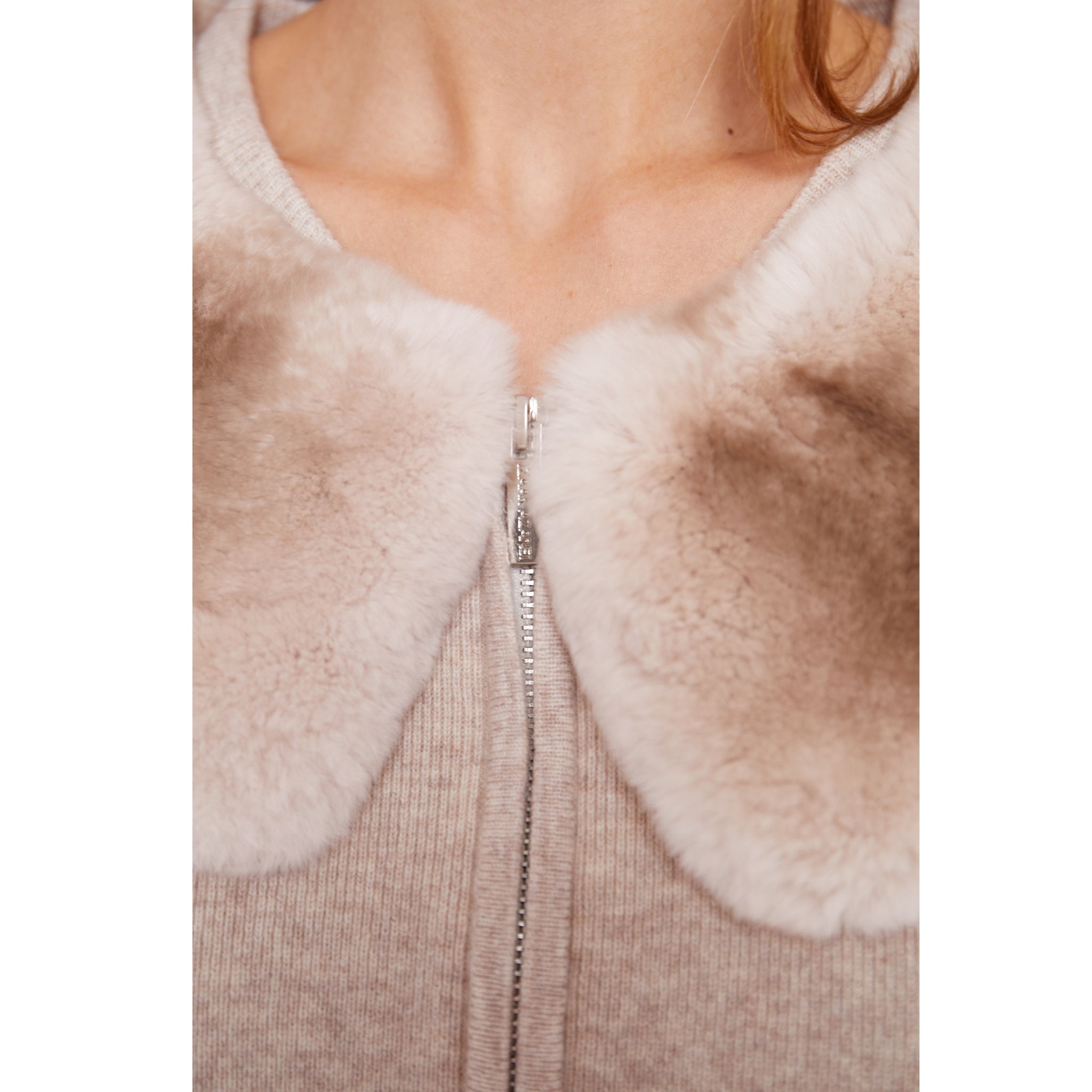Zip Up Sweater with Collar in Sand