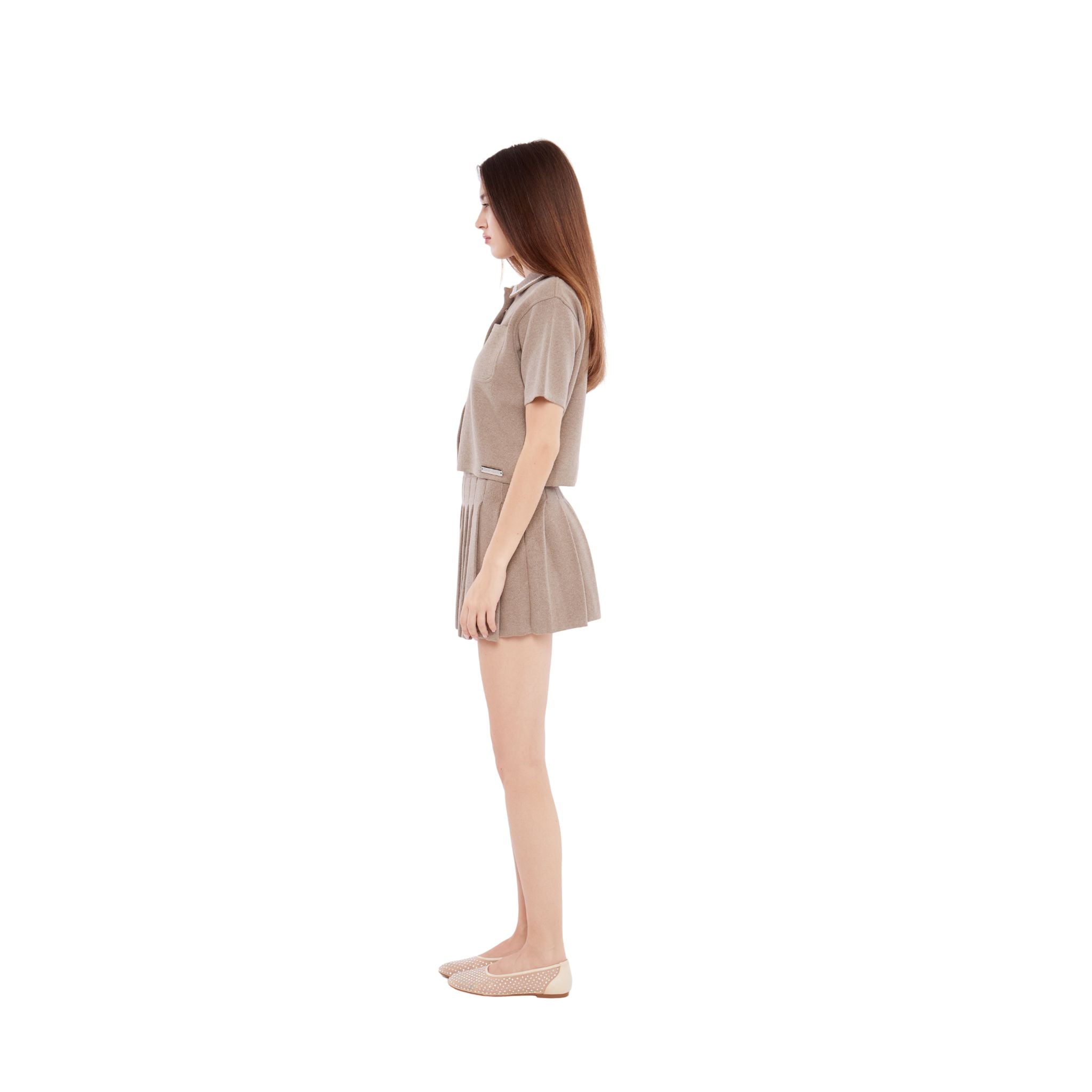 Pleated Mini Skirt in Taupe