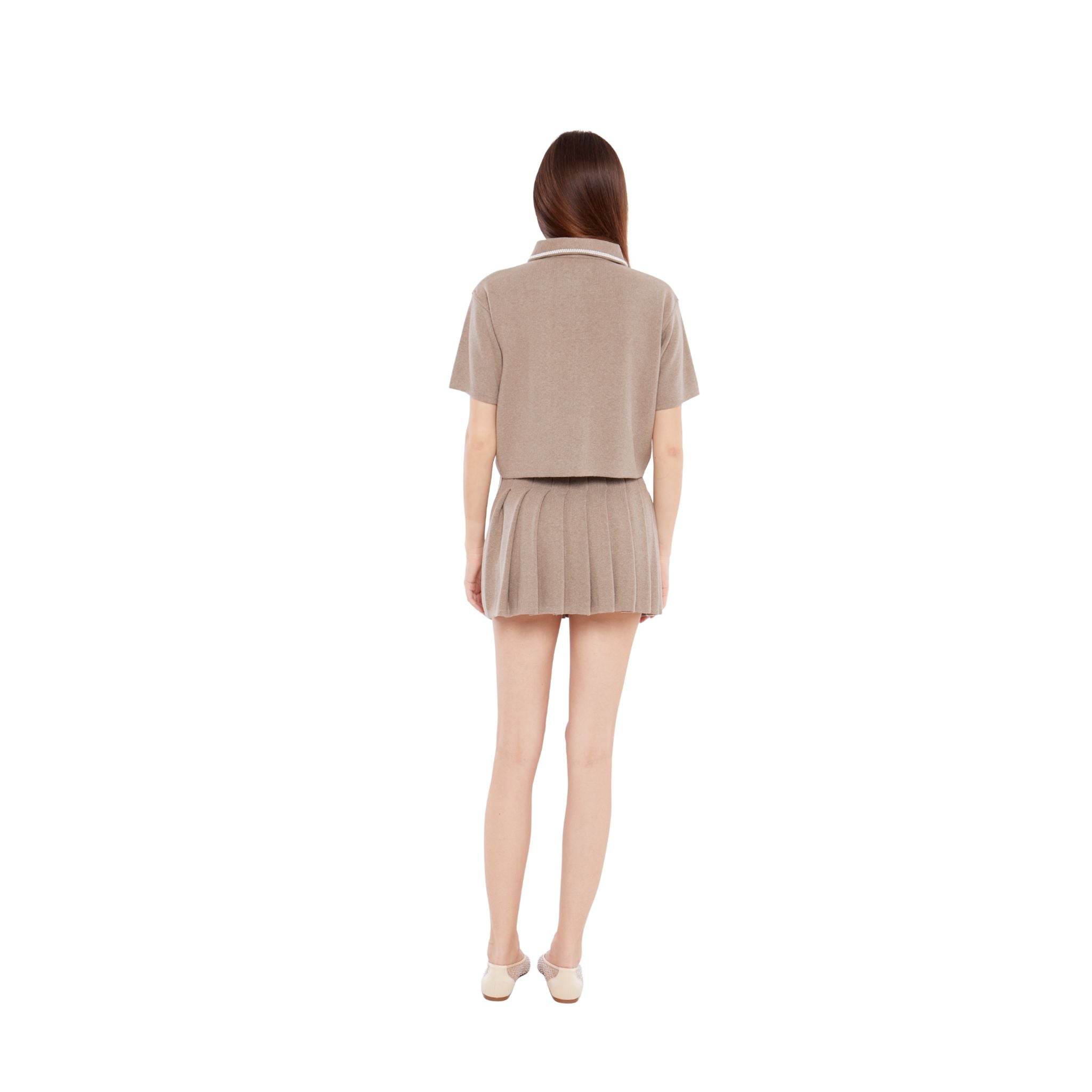 Pleated Mini Skirt in Taupe