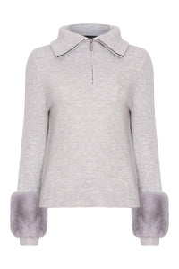 Zip Up Faux Cuff Sweater in Fog