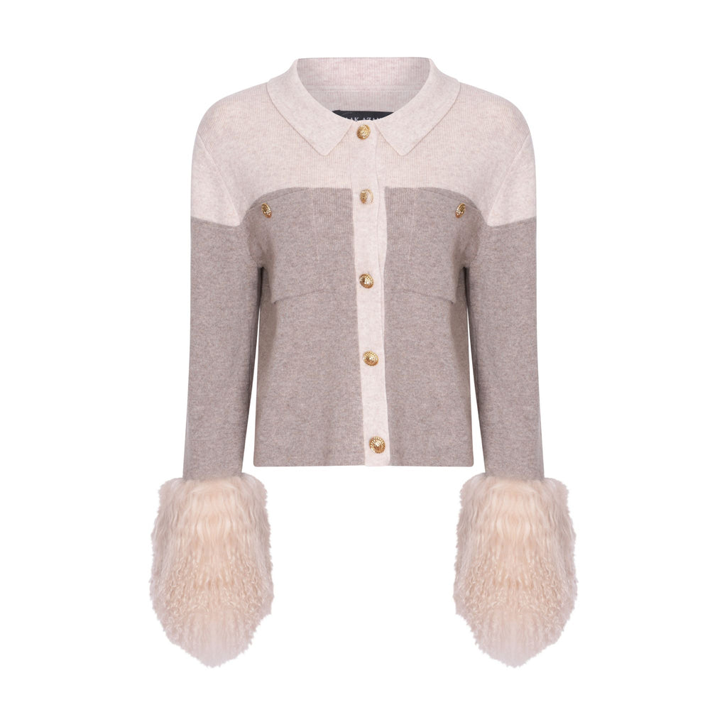 Shirt with Shearling Cuff in Rice Flower and Sand