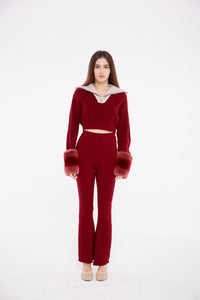 Ribbed Flared Pants in Crimson