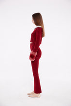 Load image into Gallery viewer, Ribbed Flared Pants in Crimson
