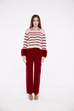 Load image into Gallery viewer, Striped Button Detail Shirt with Faux Cuffs in Crimson and Sand
