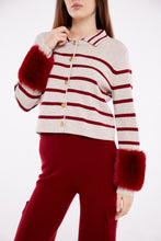 Load image into Gallery viewer, Striped Button Detail Shirt with Faux Cuffs in Crimson and Sand
