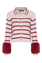 Load image into Gallery viewer, Striped Button Detail Shirt with Faux Cuffs in Crimson and Sand
