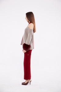 Criss Cross Sweater with Cuffs in Crimson and Rice Flower