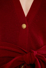 Load image into Gallery viewer, Tie Detail Faux Cuff Cardigan in Crimson, Rice Flower and Sand
