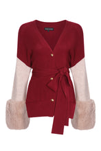 Load image into Gallery viewer, Tie Detail Faux Cuff Cardigan in Crimson, Rice Flower and Sand
