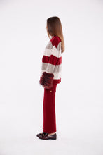 Load image into Gallery viewer, Striped Button Detail Cardigan with Cuffs in Crimson, Rice Flower and Sand
