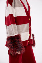 Load image into Gallery viewer, Striped Button Detail Cardigan with Cuffs in Crimson, Rice Flower and Sand
