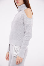 Load image into Gallery viewer, Embellished Cut Out Chunky Polo Neck Sweater in Ash
