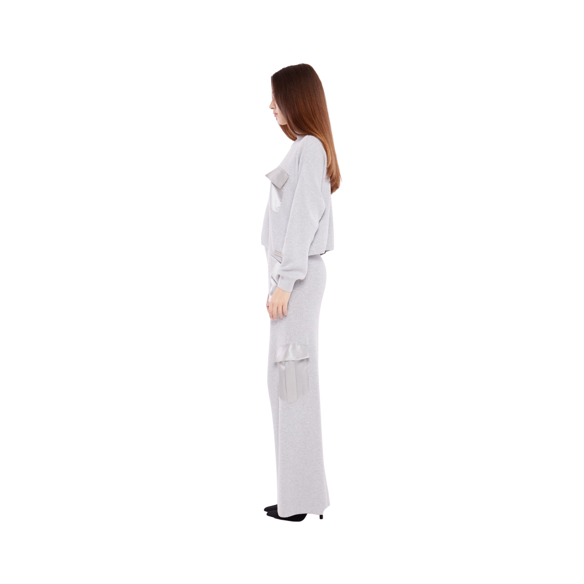 Polo Neck Sweater with Satin Pocket in Ash
