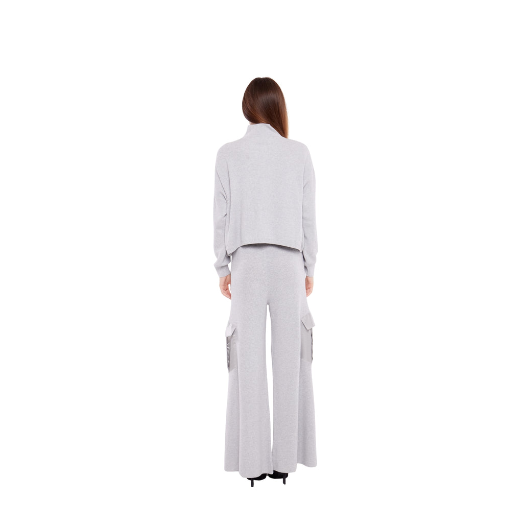 Polo Neck Sweater with Satin Pocket in Ash