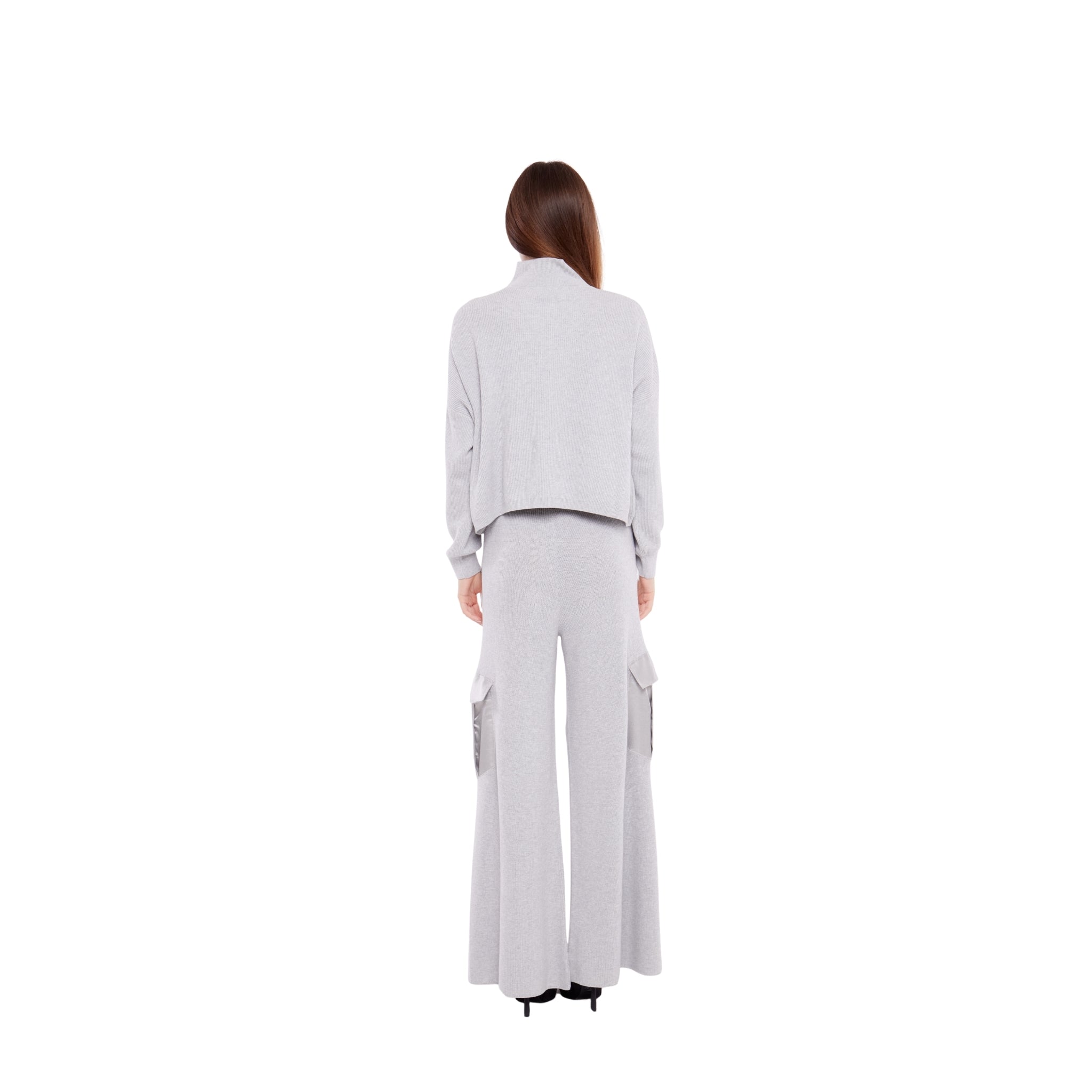 Polo Neck Sweater with Satin Pocket in Ash