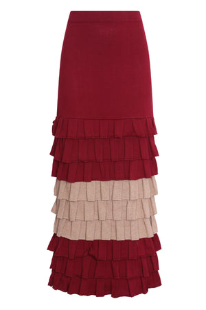 Ruffle Tiered Dual Tone Maxi Skirt in Ruby and Taupe