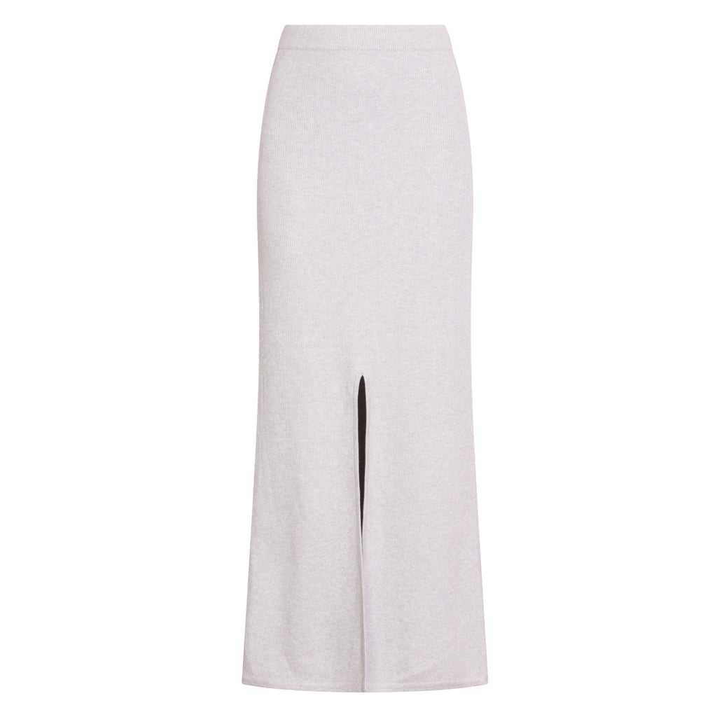 Ribbed Maxi Skirt with Slit in Ash