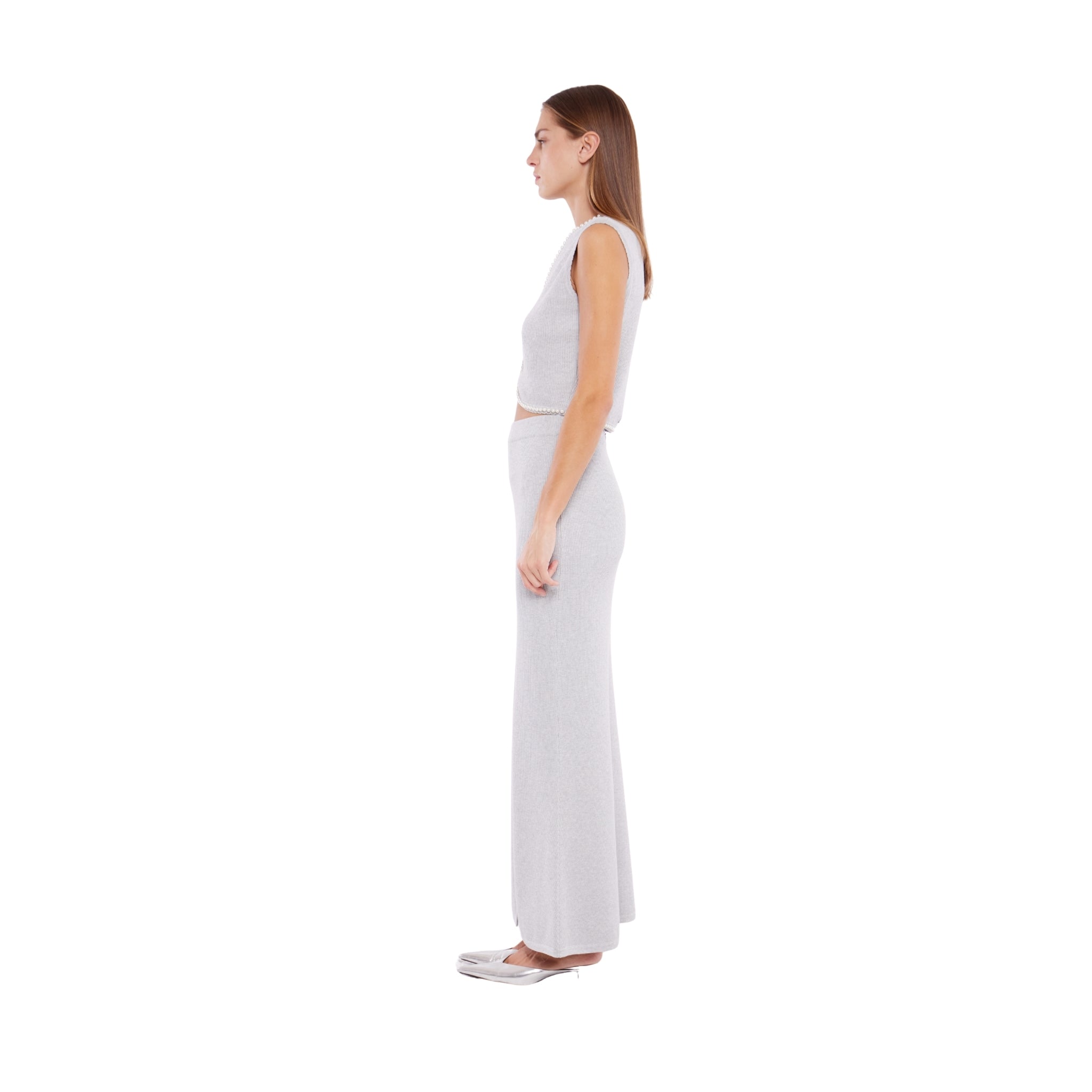 Ribbed Maxi Skirt with Slit in Ash