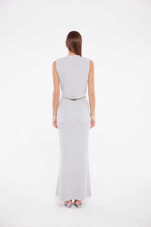 Ribbed Maxi Skirt with Slit in Ash