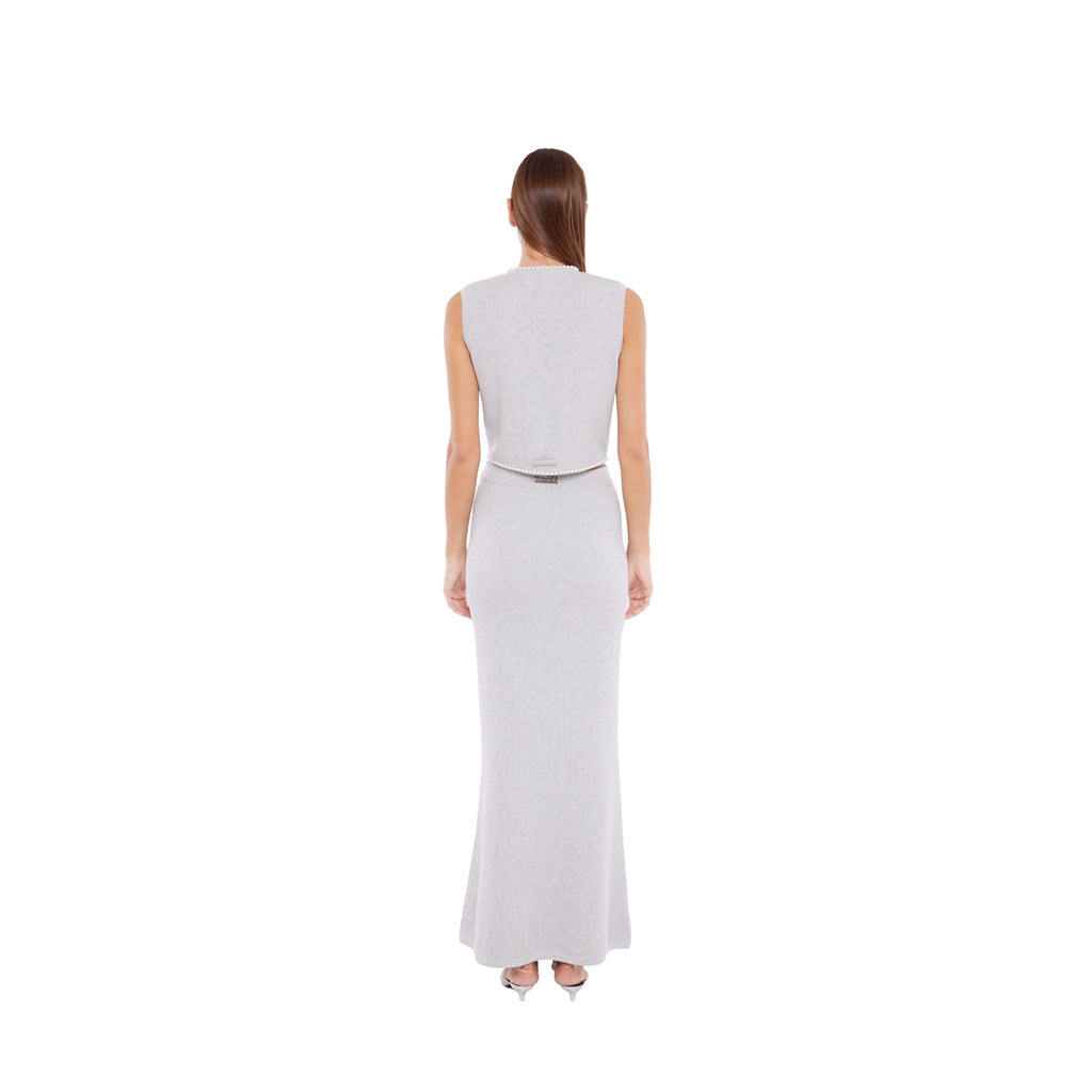 Embellished V-Neck Cropped Waist Coat in Ash