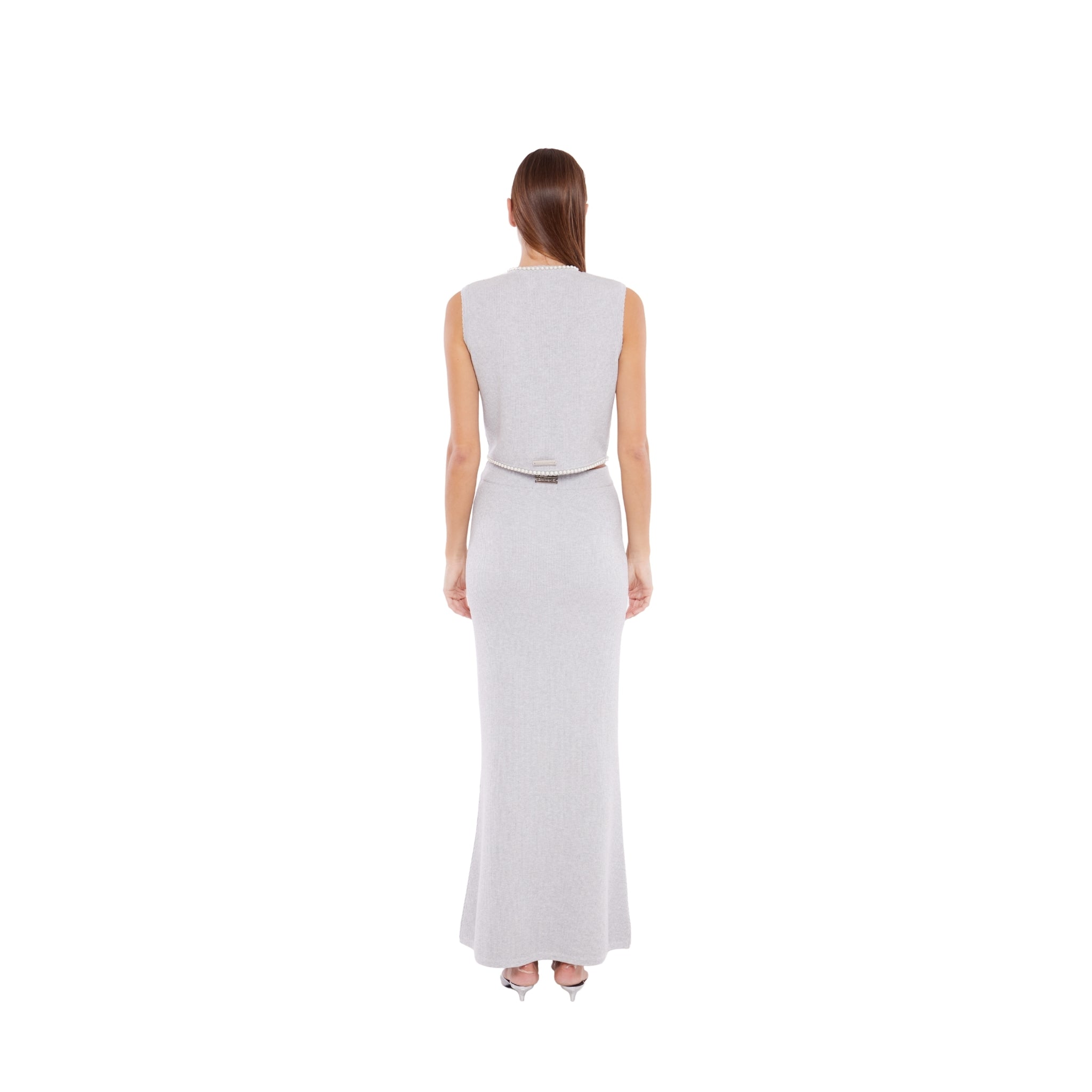 Ribbed Maxi Skirt with Slit in Ash