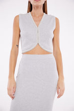 Load image into Gallery viewer, Embellished V-Neck Cropped Waist Coat in Ash
