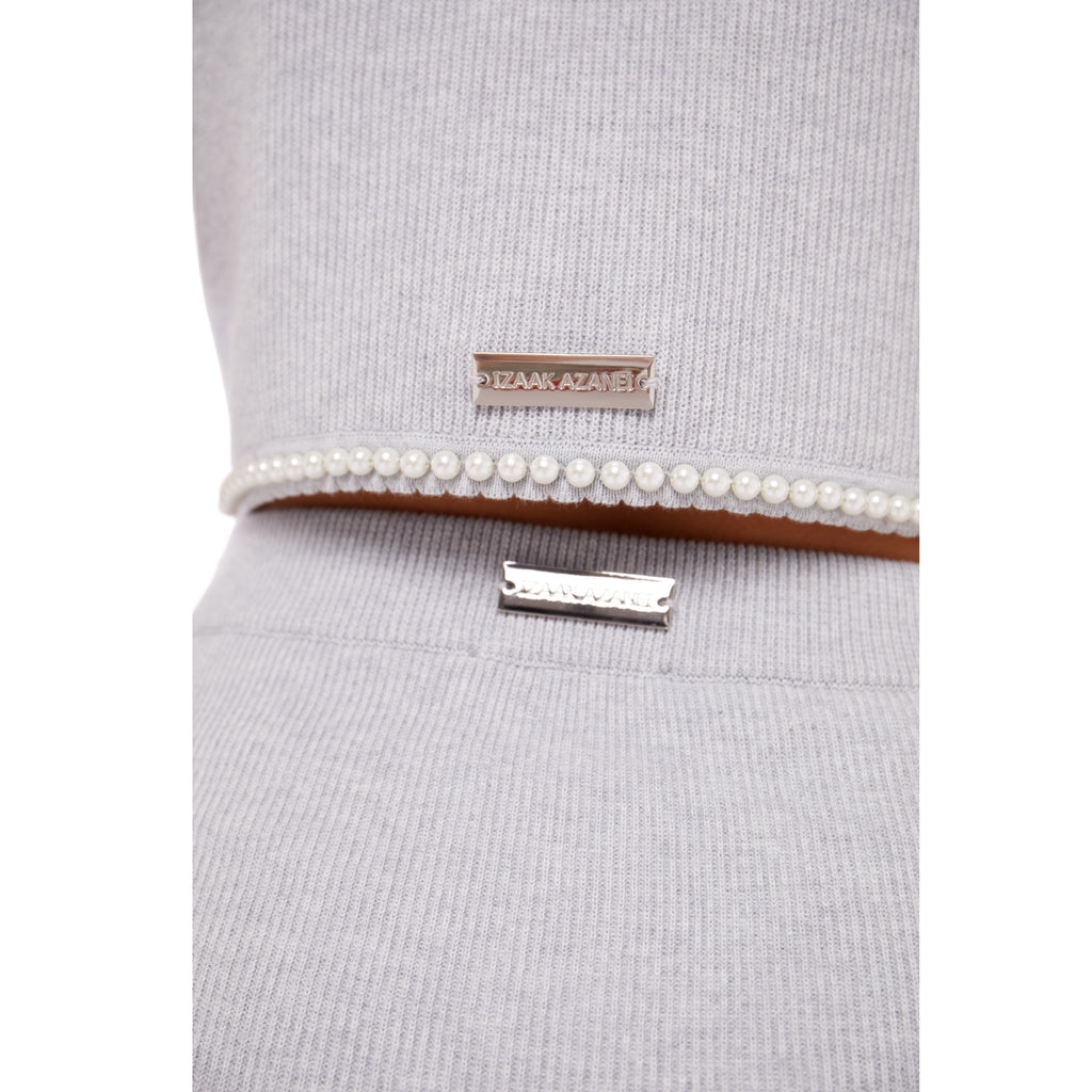 Embellished V-Neck Cropped Waist Coat in Ash