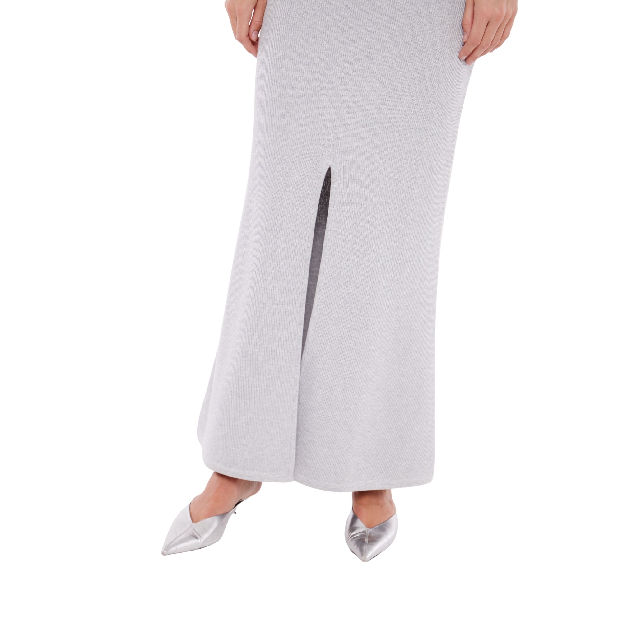 Ribbed Maxi Skirt with Slit in Ash