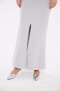 Ribbed Maxi Skirt with Slit in Ash